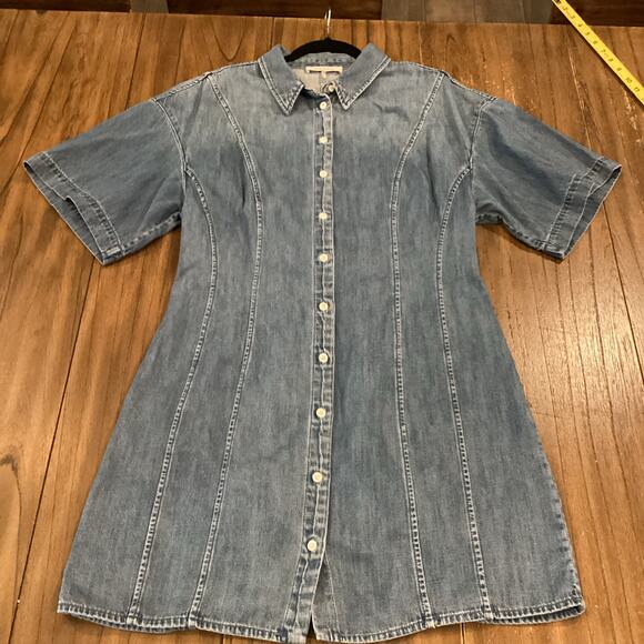 FRAME Seam Detail shoreline wash Short Sleeve Button Up Denim Mini Dress Blue XL - Picture 8 of 11